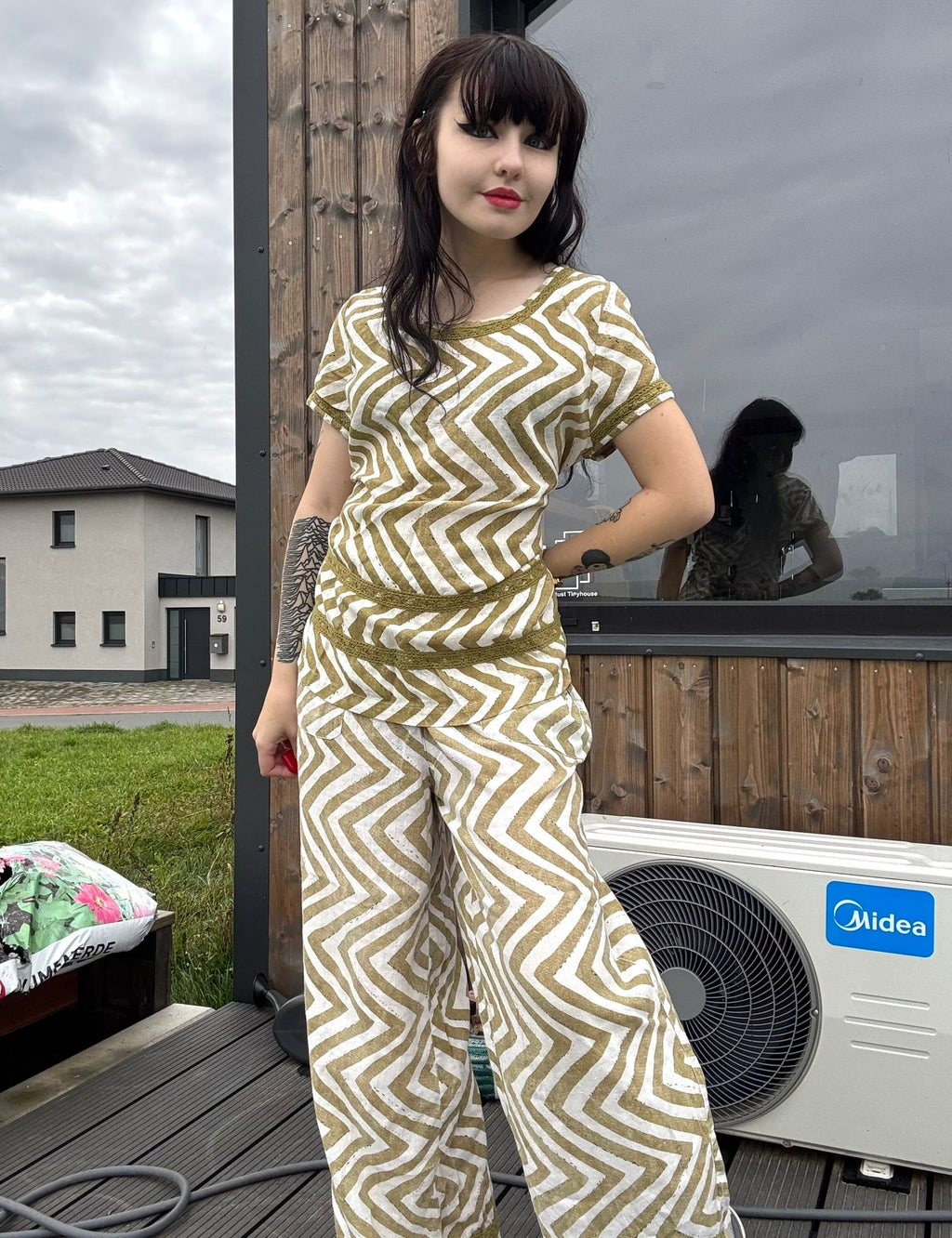 g!na kurzarm hosenanzug set zwei zweiteilig top hose pluderhose sommer muster overall baggy luftig