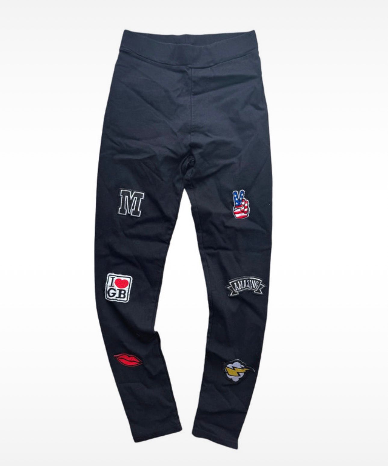 mid waist rise jeans look leggings sport jeggings patches stickereien basic 90s