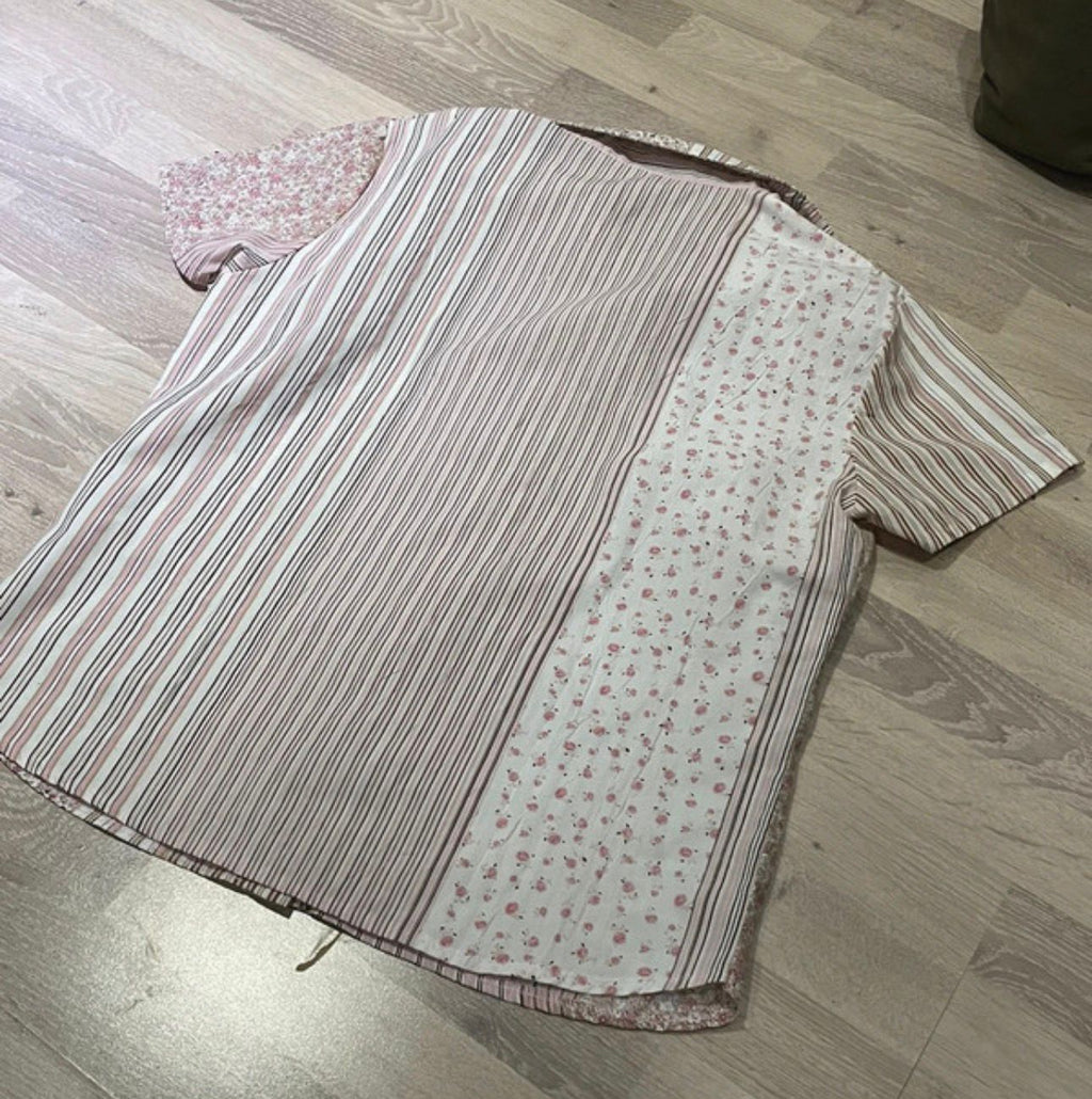 oversized kurzarm bluse hemd kragen floral striped streifen muster blumen sommer print