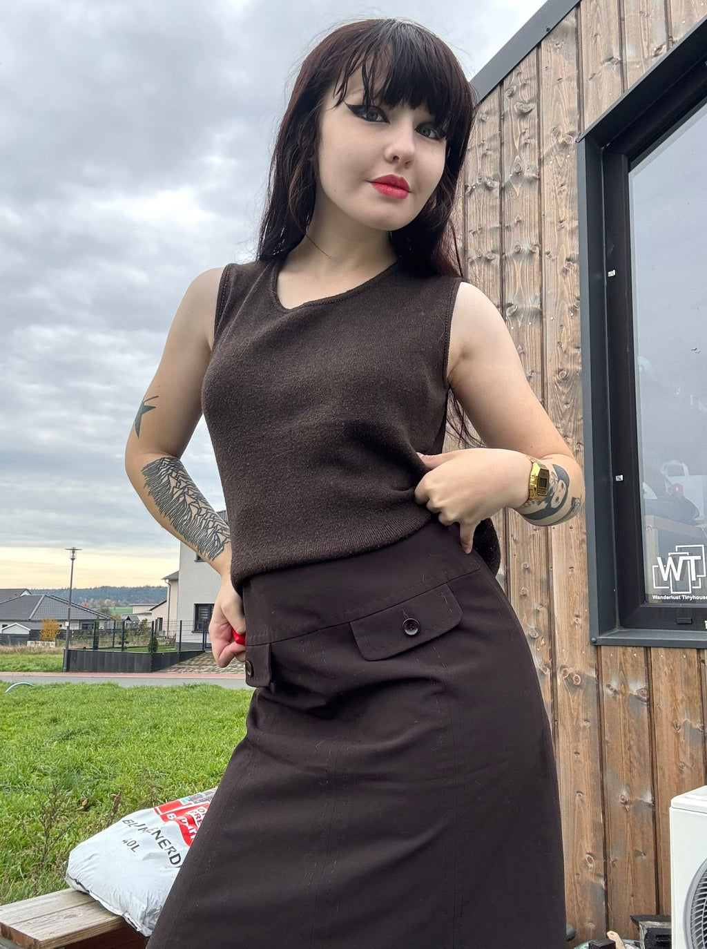 vintage y2k weste pollunder ärmellos warm winter kragenlos stretch cottage 90s