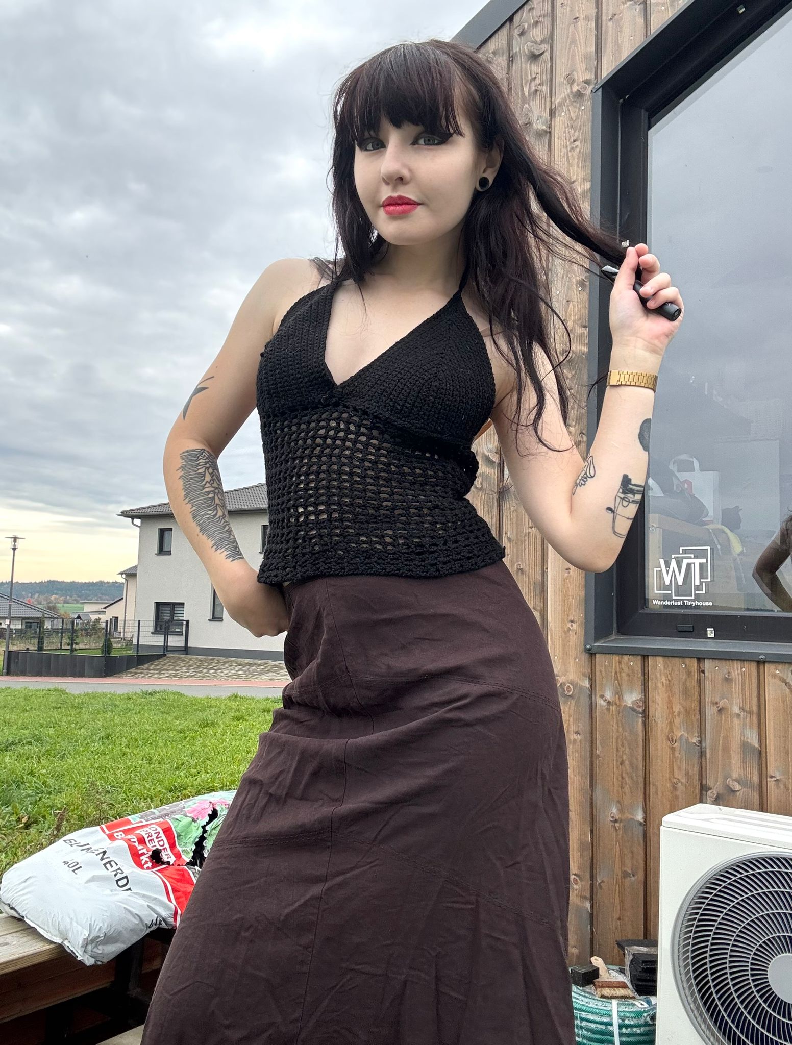 goth y2k neckholder top strick gestrickt warm wolle festival sommer ärmellos v-ausschnitt crop