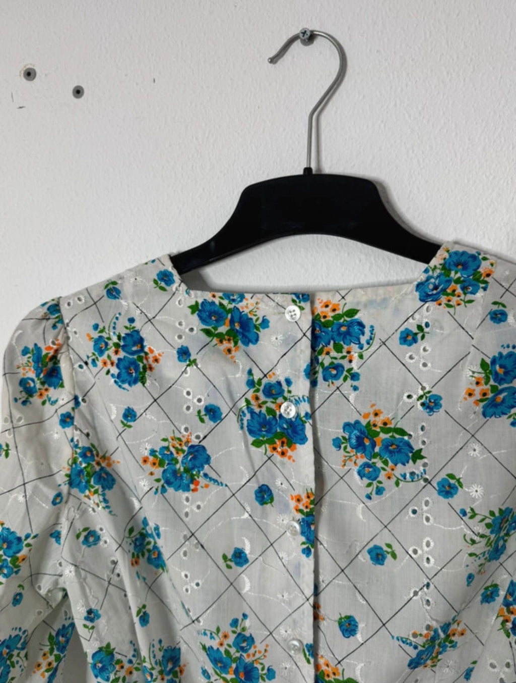 vintage langarm longsleeve sommer bluse top gürtel blumen muster print retro 80s 70s