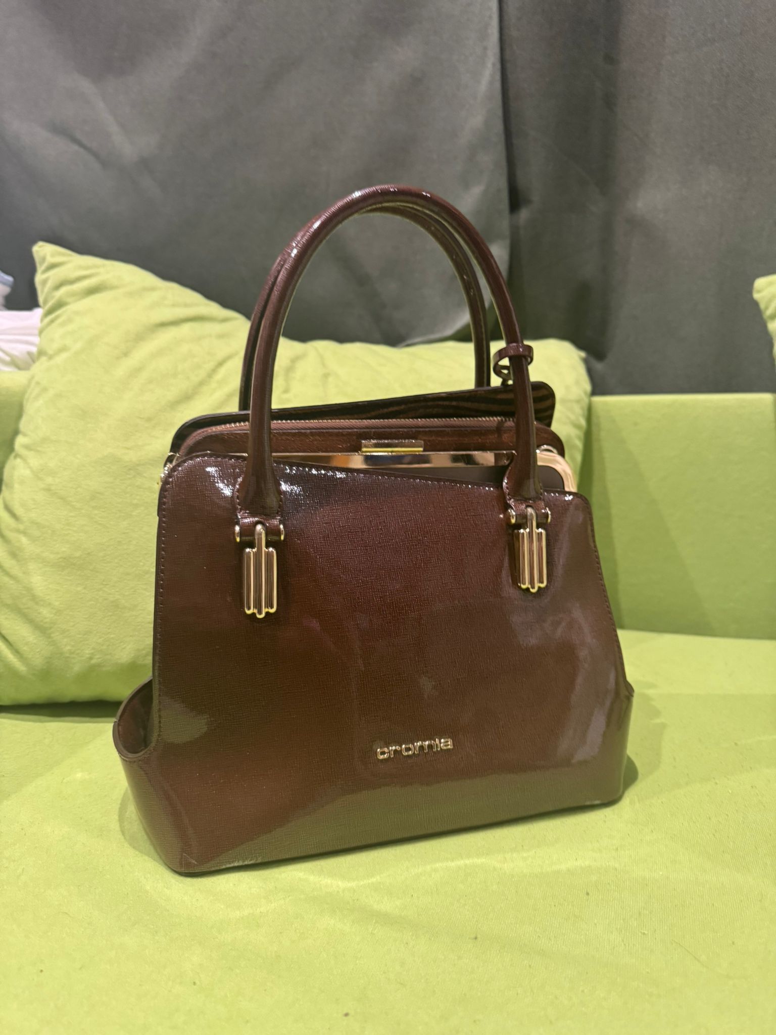 cromia kunstleder lackleder handtasche hand tasche bag kunst leder fächer klein