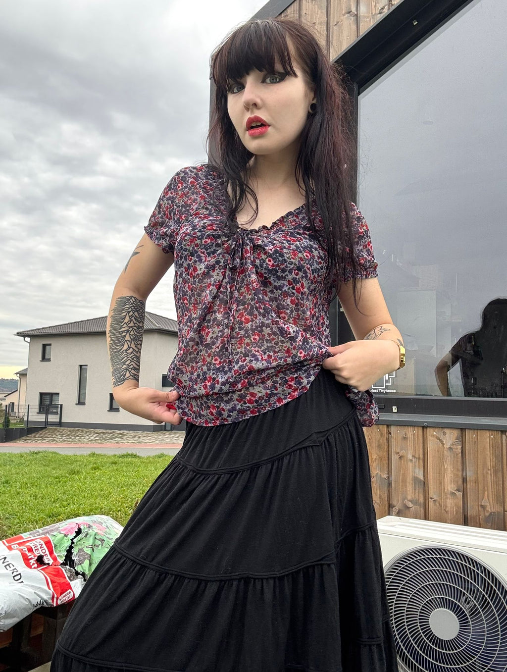 stretchy kurzarm tunika bluse shirt blumen motiv print sommer leicht durchsichtig floral rüsche