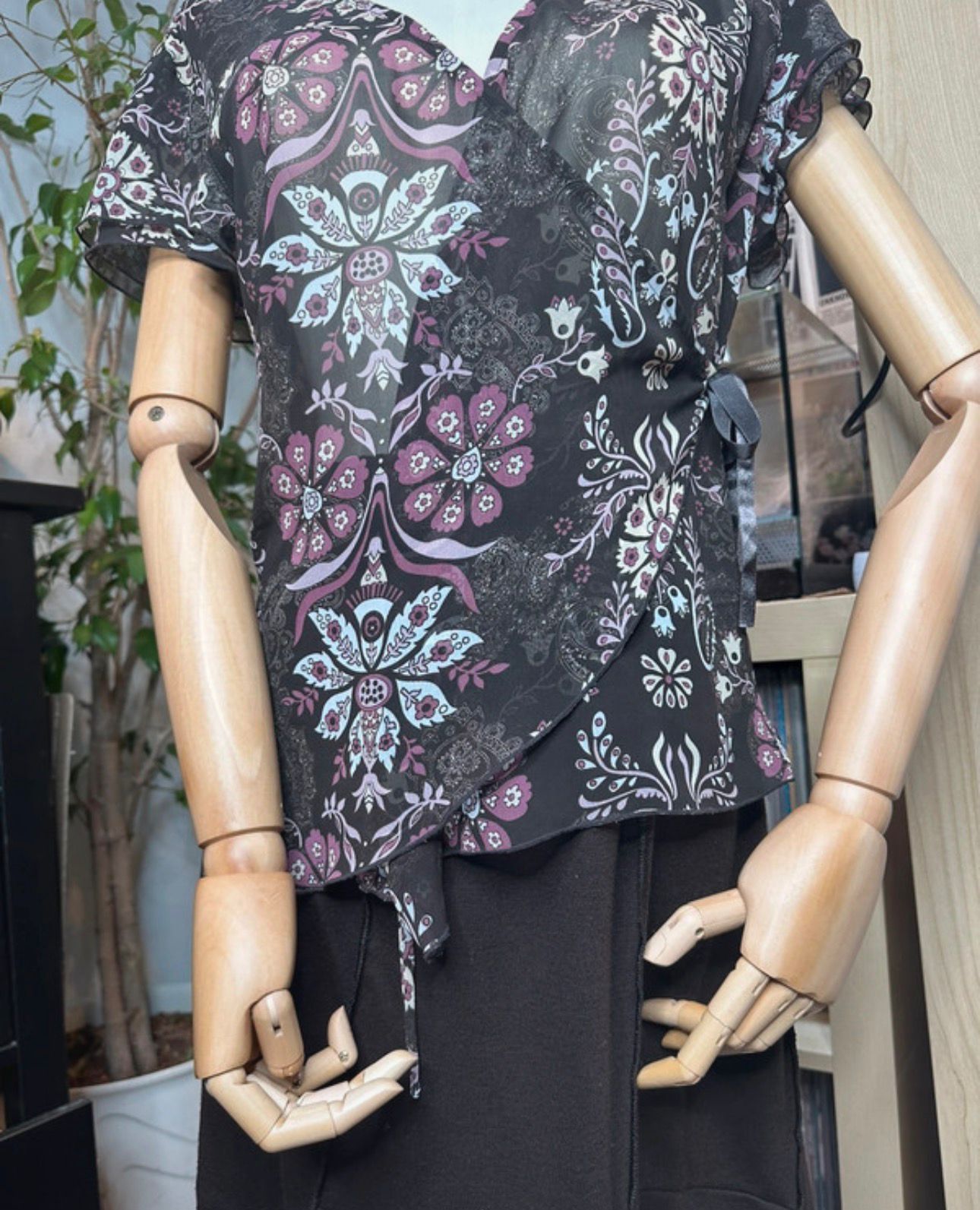 mesh wickeltop top wickel v-ausschnitt durchsichtig blumen floral muster y2k 90s