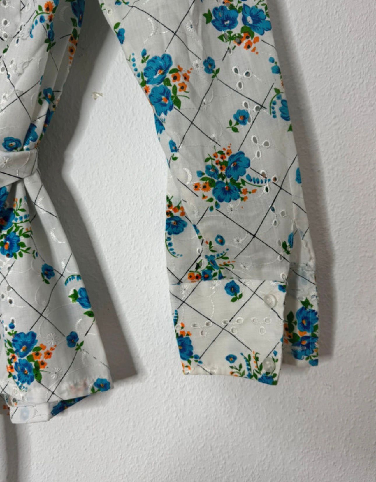 vintage langarm longsleeve sommer bluse top gürtel blumen muster print retro 80s 70s