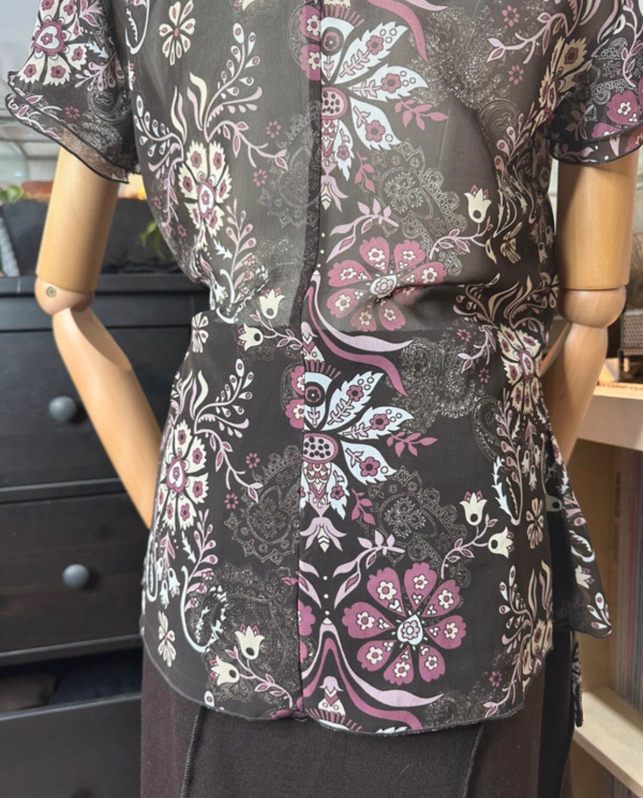 mesh wickeltop top wickel v-ausschnitt durchsichtig blumen floral muster y2k 90s