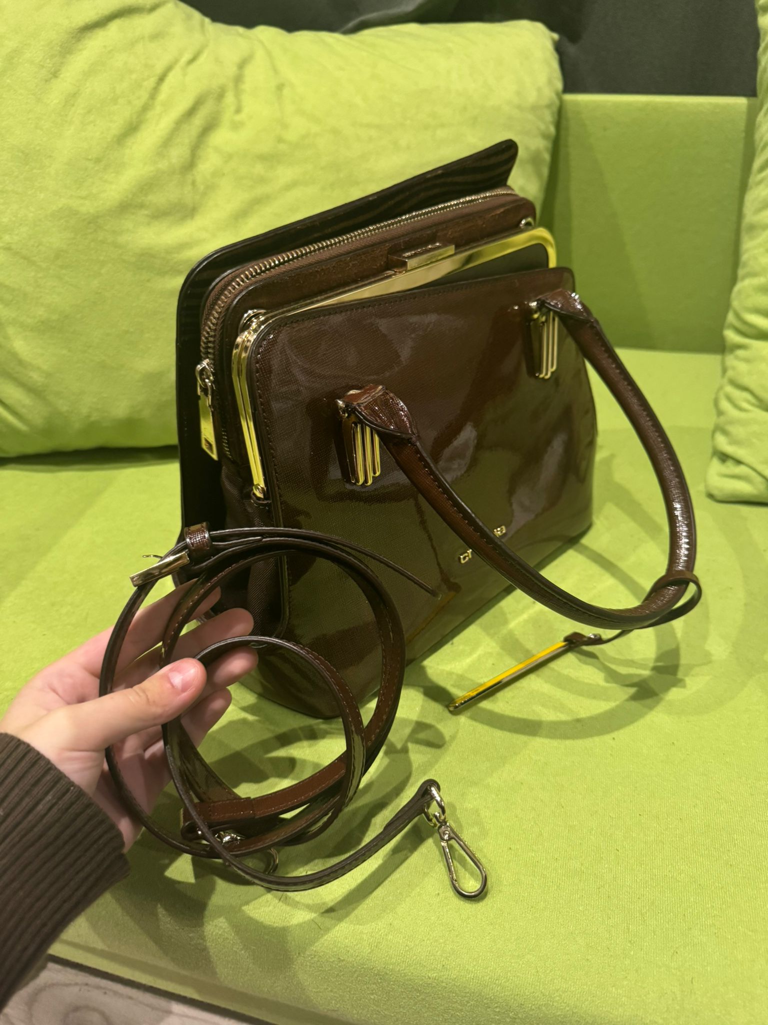 cromia kunstleder lackleder handtasche hand tasche bag kunst leder fächer klein