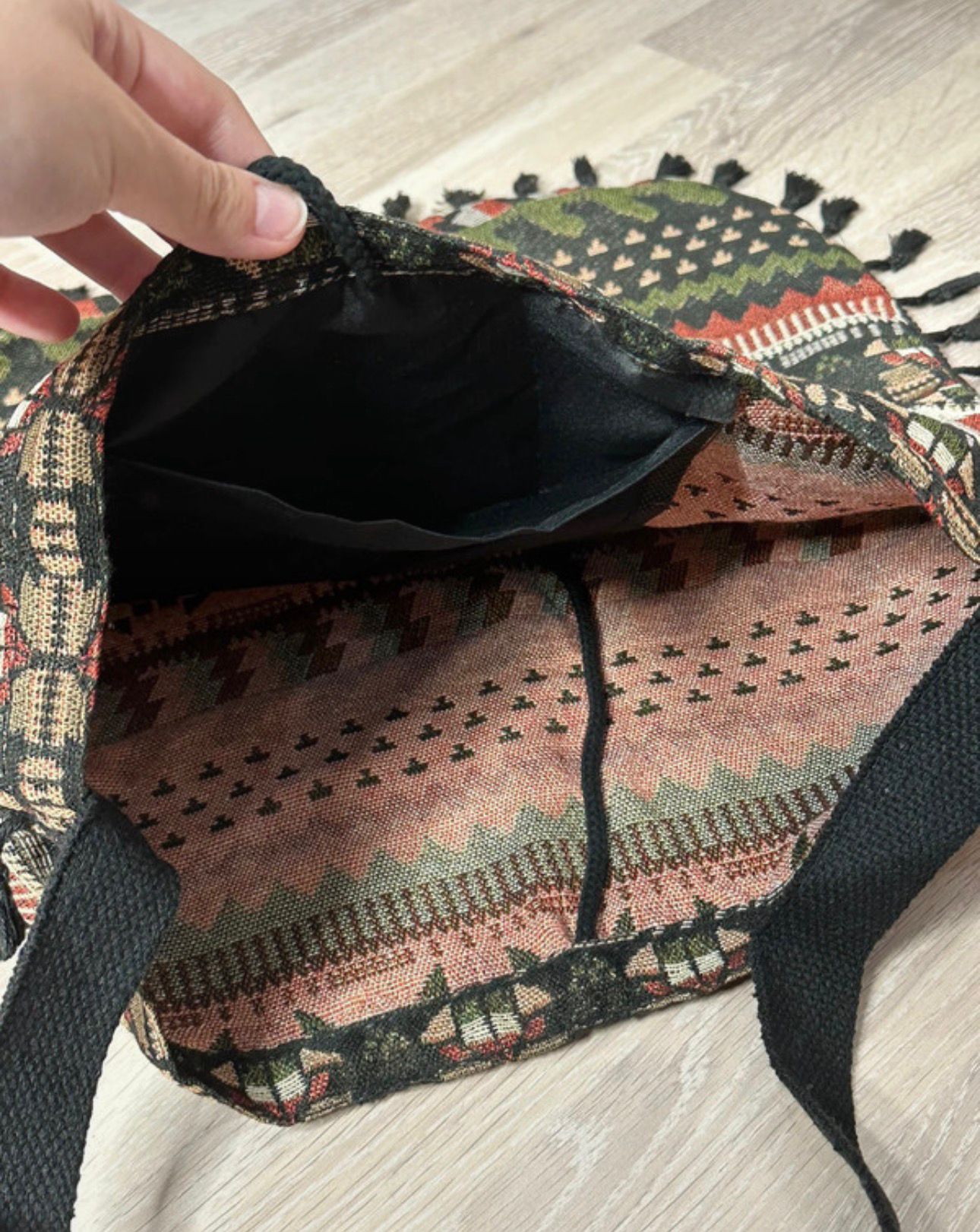vintage retro handtasche beutel hand tasche bag muster geometrisch bommel azteke azteken
