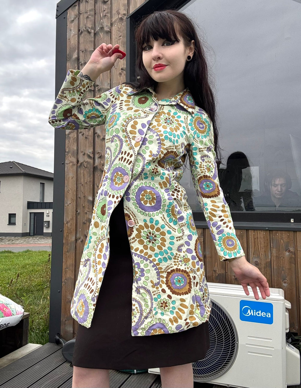 langarm longsleeve kragen jacke leicht retro print muster mantel geometrisch vintage 90s