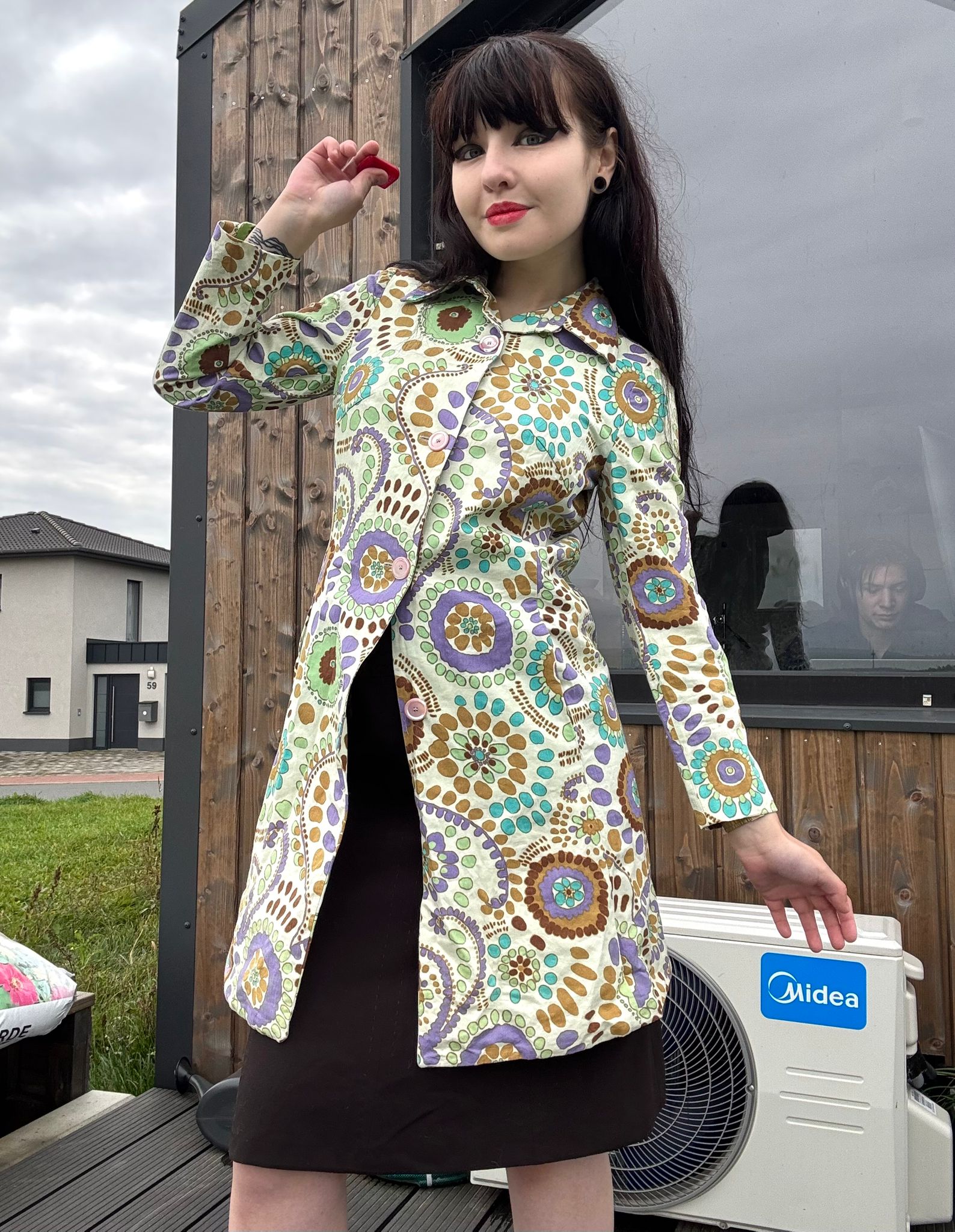 langarm longsleeve kragen jacke leicht retro print muster mantel geometrisch vintage 90s