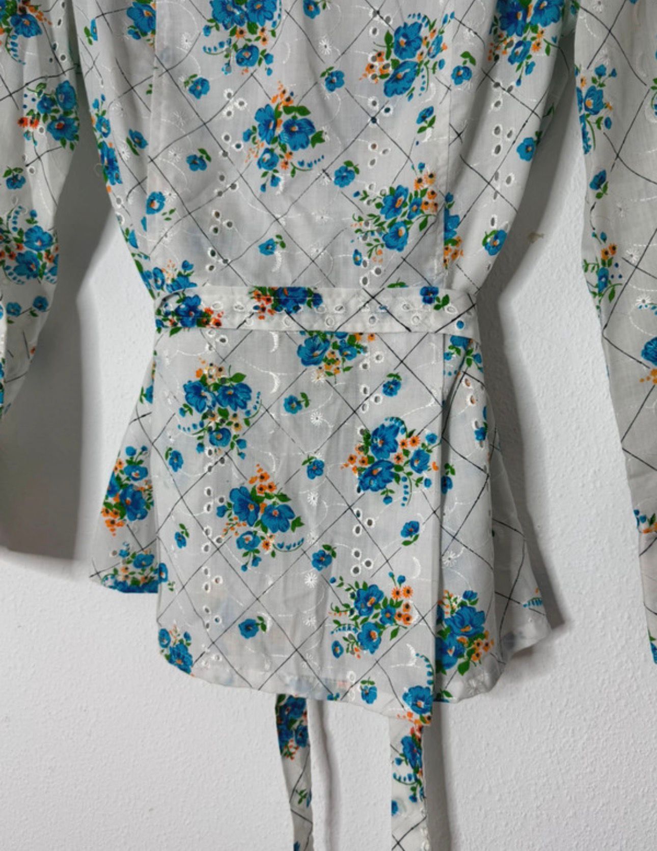 vintage langarm longsleeve sommer bluse top gürtel blumen muster print retro 80s 70s