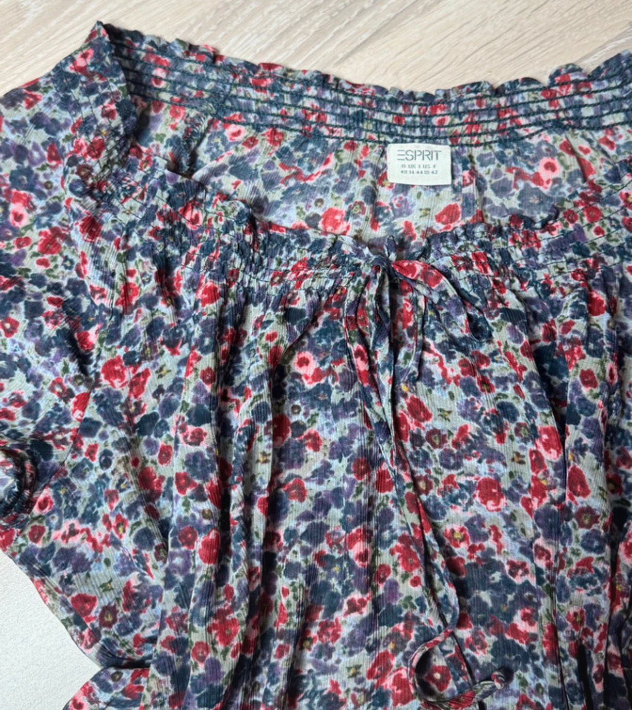 stretchy kurzarm tunika bluse shirt blumen motiv print sommer leicht durchsichtig floral rüsche