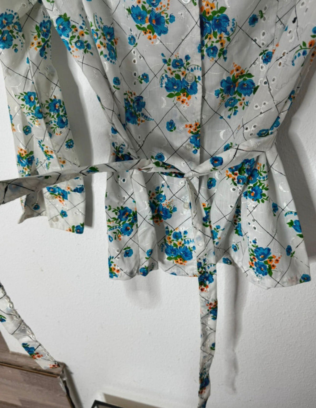 vintage langarm longsleeve sommer bluse top gürtel blumen muster print retro 80s 70s