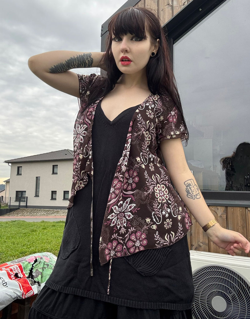 mesh wickeltop top wickel v-ausschnitt durchsichtig blumen floral muster y2k 90s