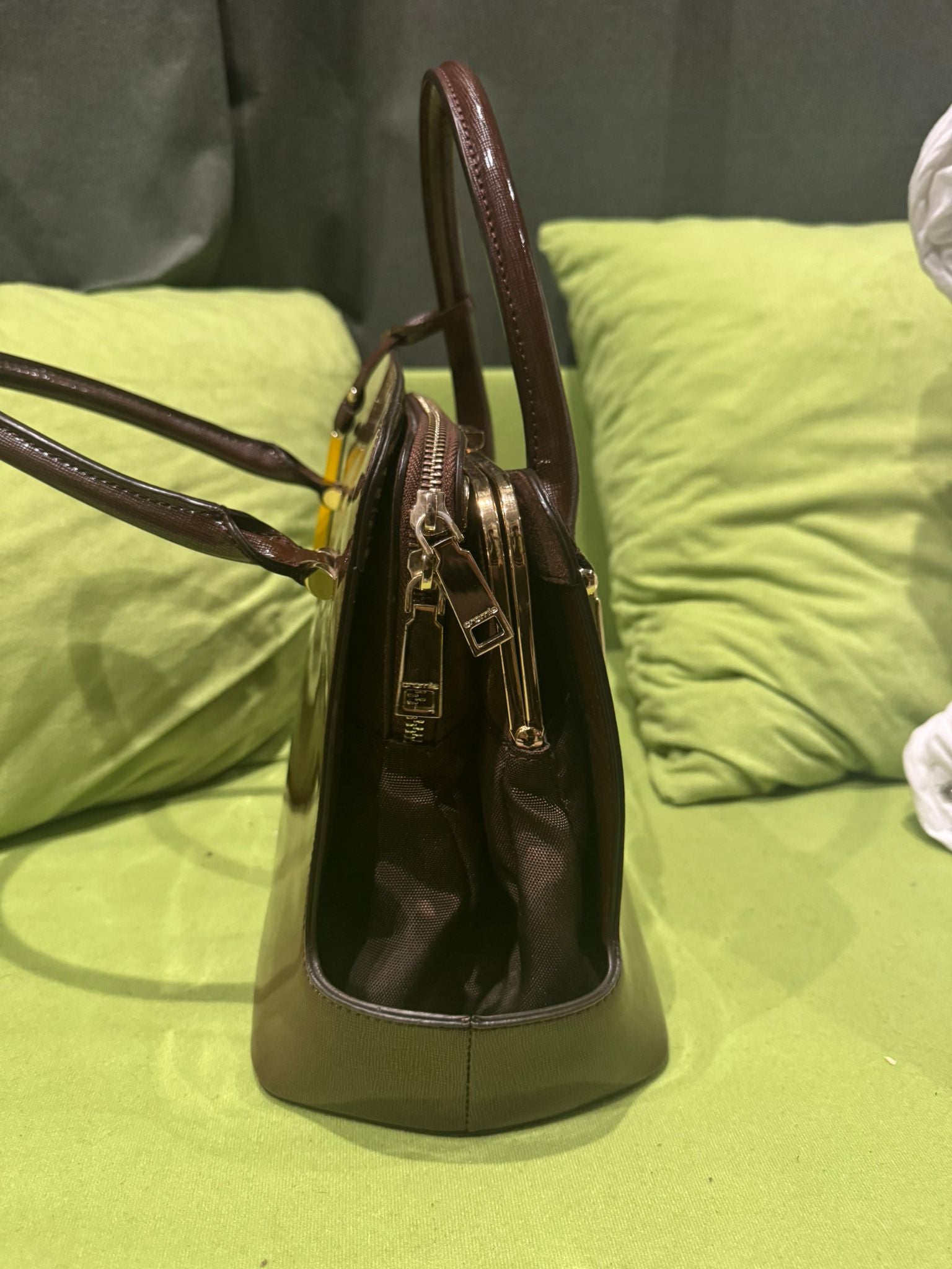 cromia kunstleder lackleder handtasche hand tasche bag kunst leder fächer klein