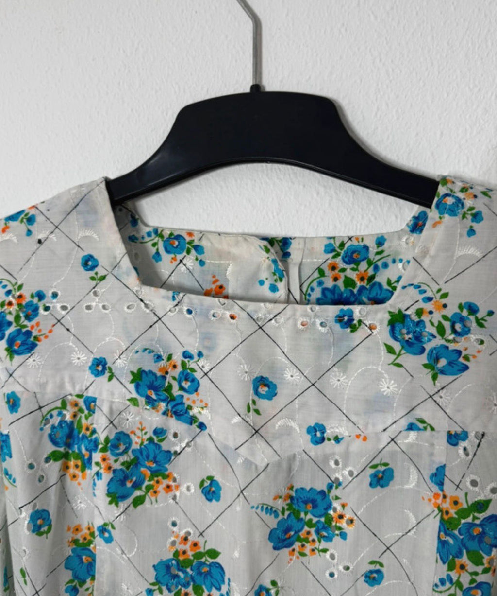 vintage langarm longsleeve sommer bluse top gürtel blumen muster print retro 80s 70s