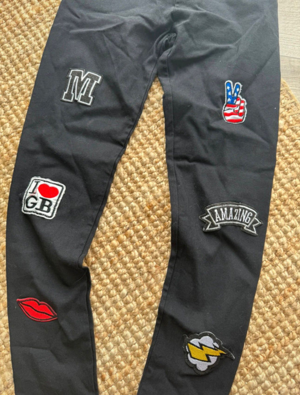 mid waist rise jeans look leggings sport jeggings patches stickereien basic 90s