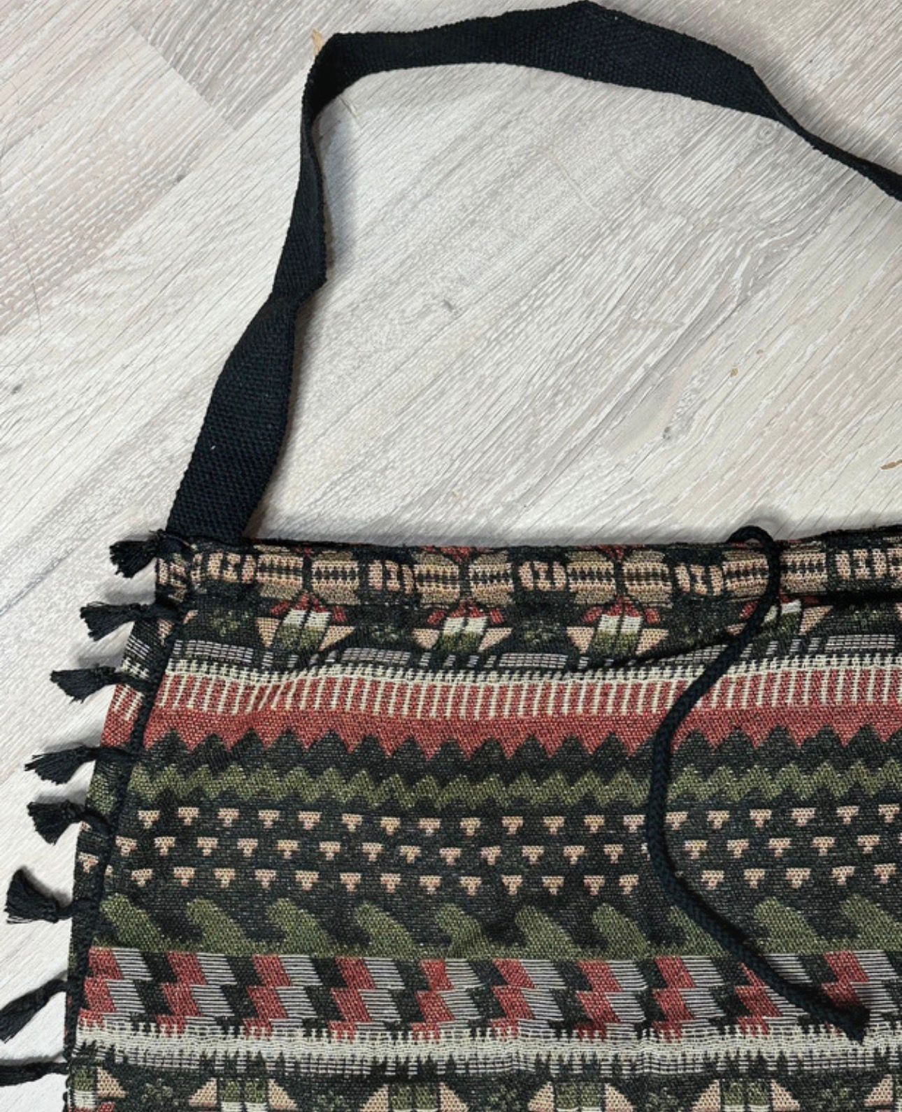 vintage retro handtasche beutel hand tasche bag muster geometrisch bommel azteke azteken