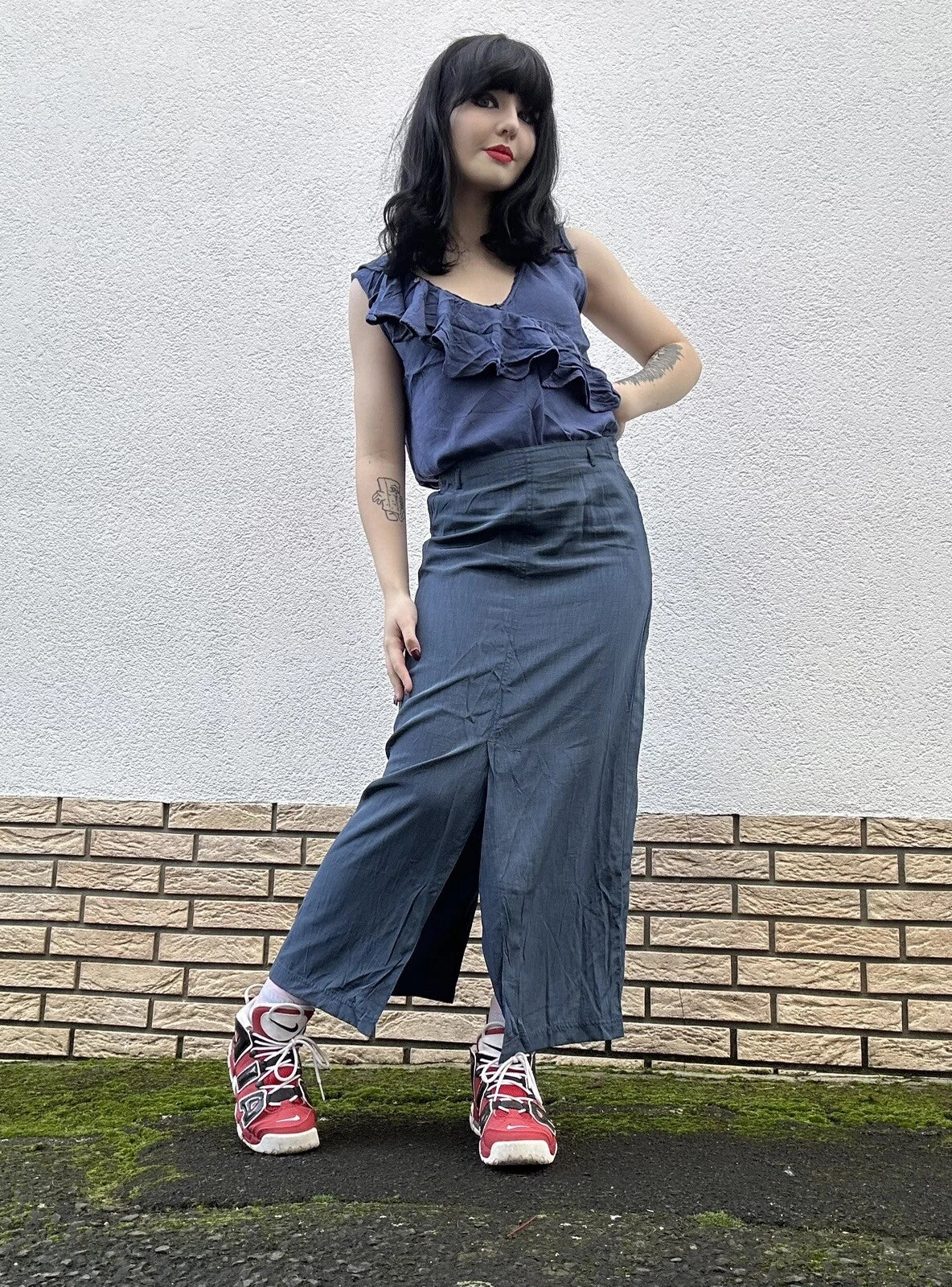 langer high waist rise schlitz maxi rock meerjungfrau mermaid glitzer y2k goth