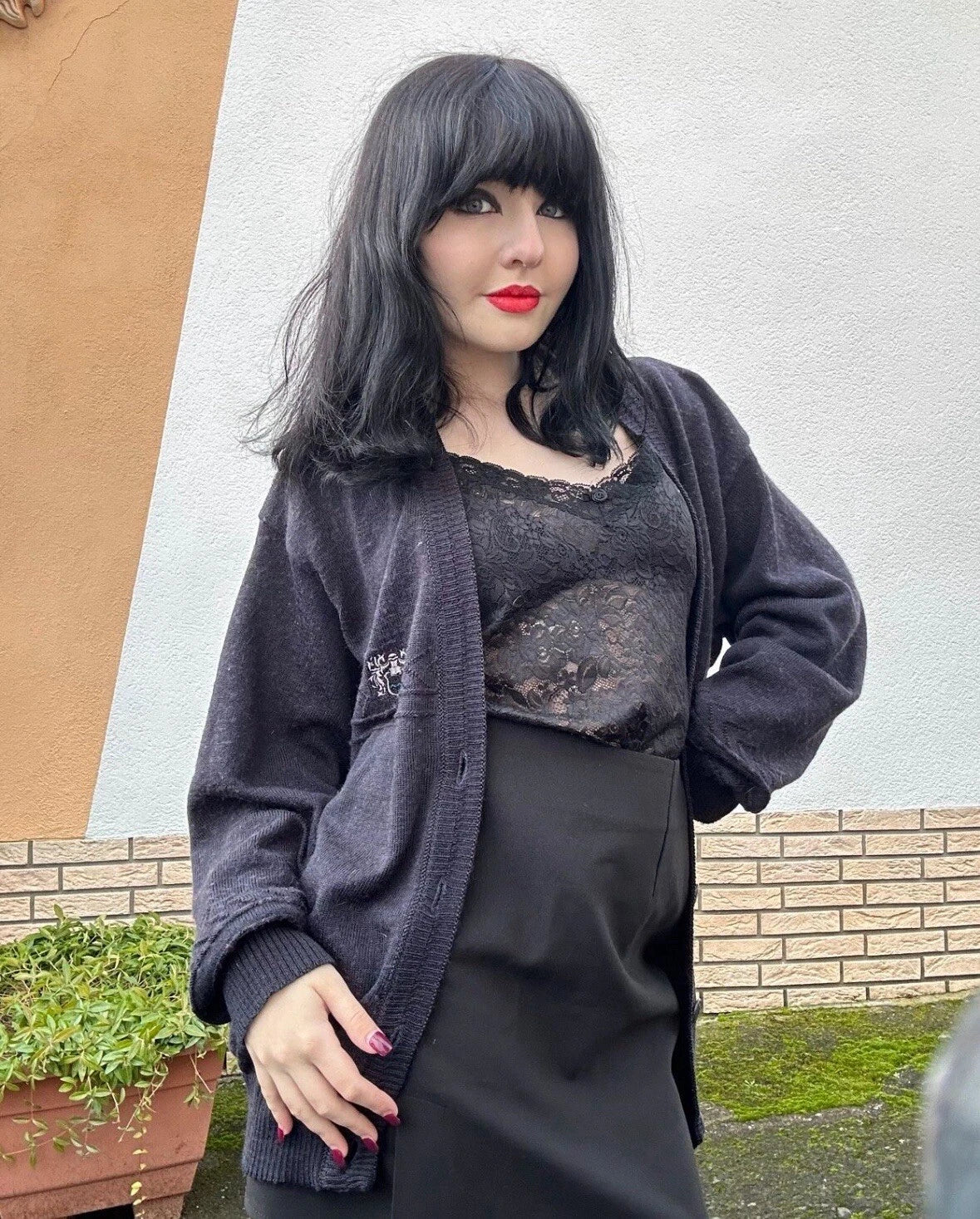 langarm longsleeve v-ausschnitt strick jacke jacket cardigan stickerei