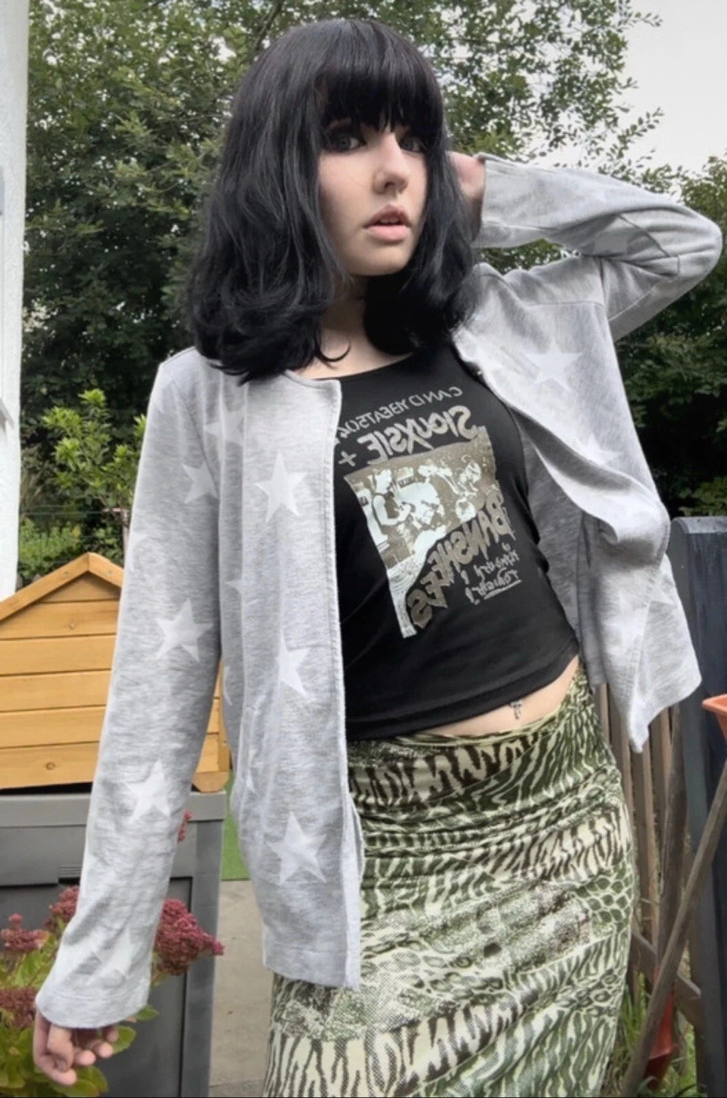 oversized langarm longsleeve jacke stern star print muster motiv herbst warm