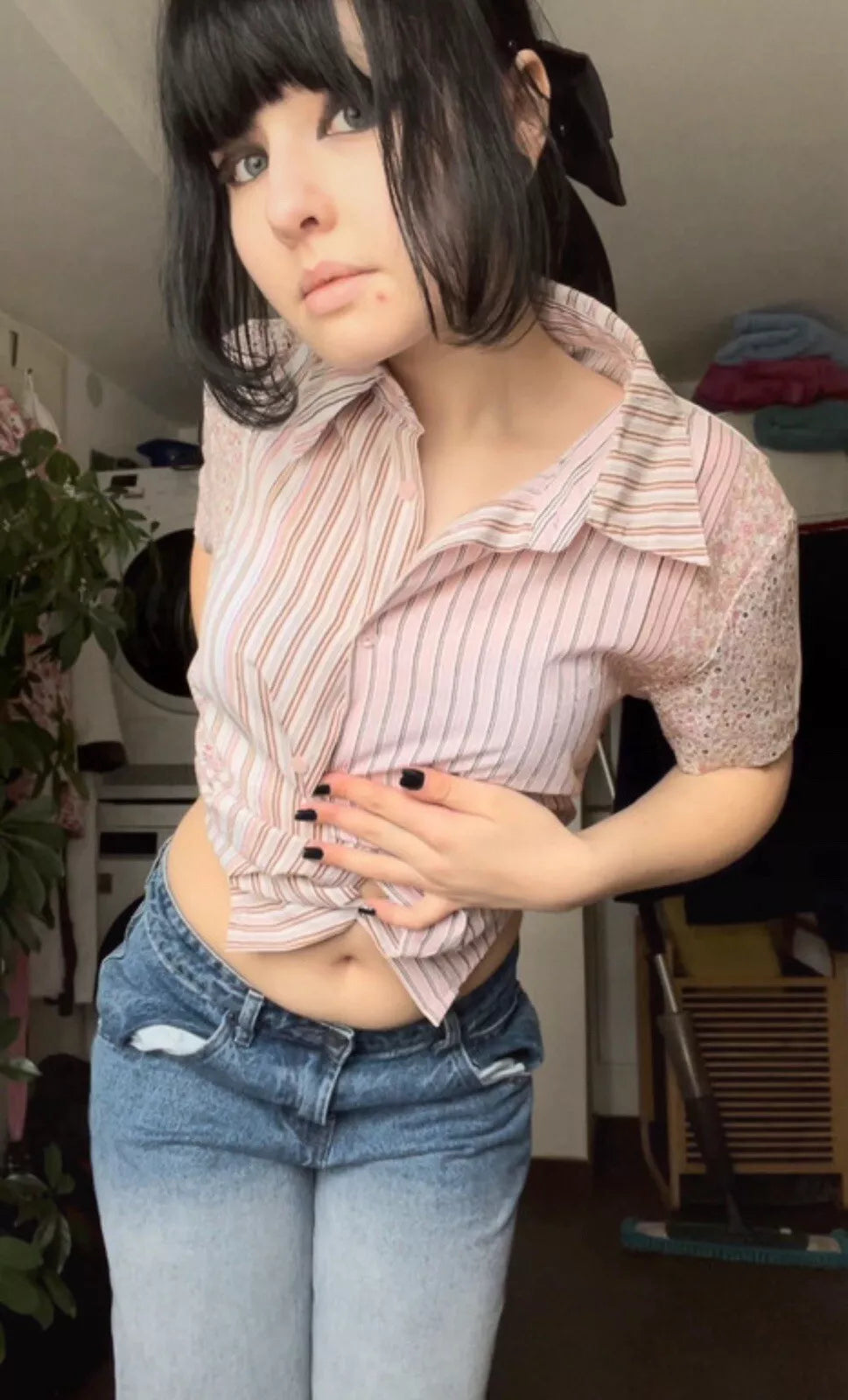 oversized kurzarm bluse hemd kragen floral striped streifen muster blumen sommer