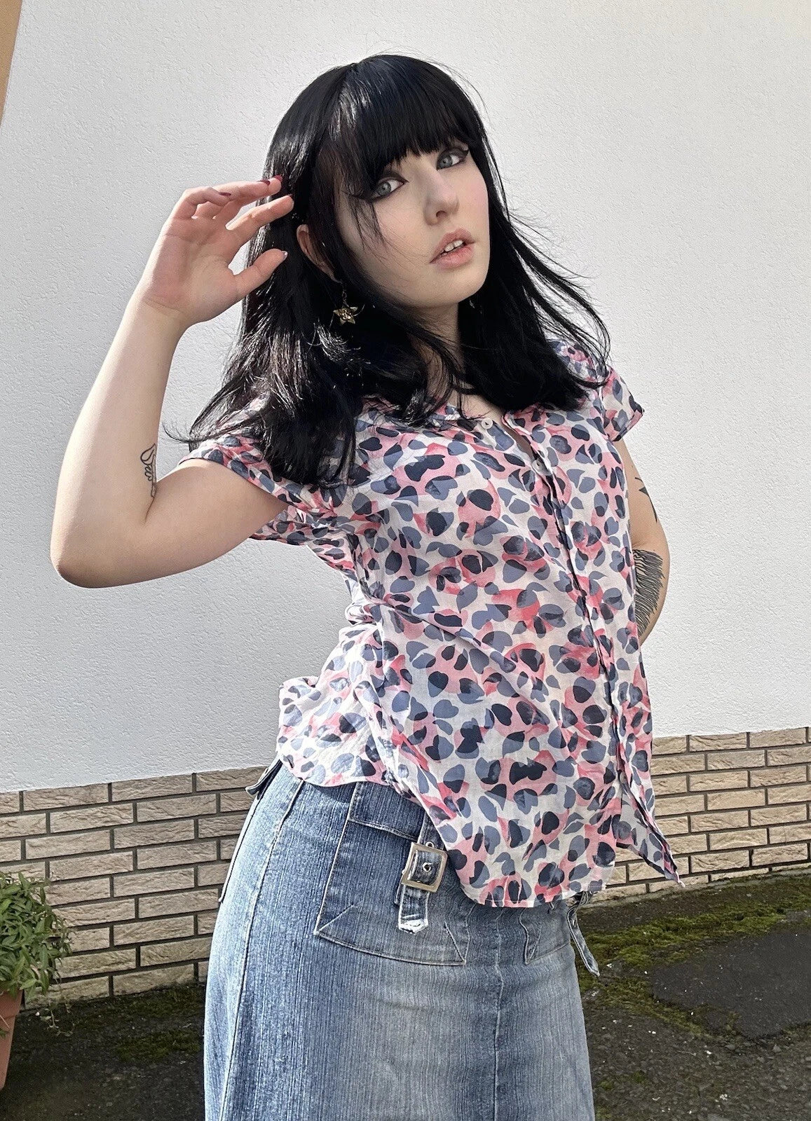 kurzarm print bluse sommer leicht casual luftig oversized büro y2k 00s 90s 80s