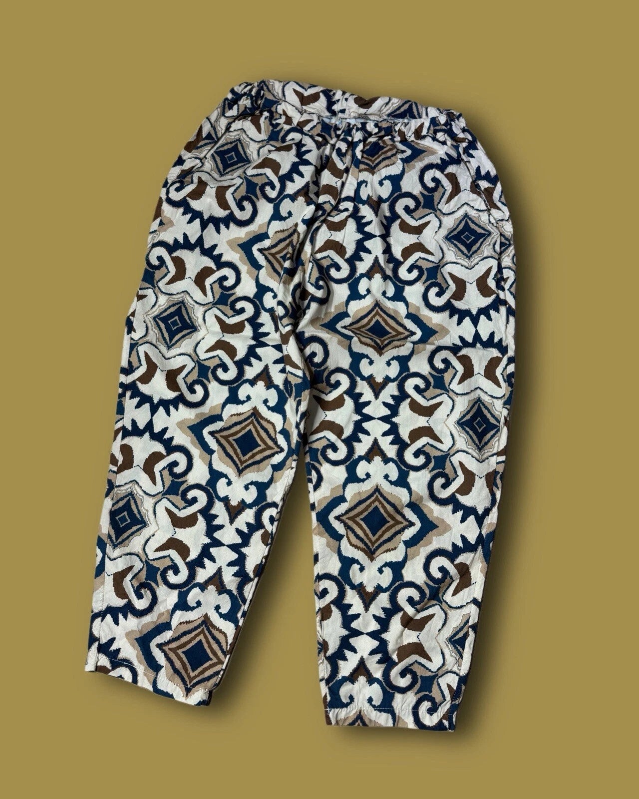 stretchy baggy pluder sommer hose luftig leicht muster print high waist rise