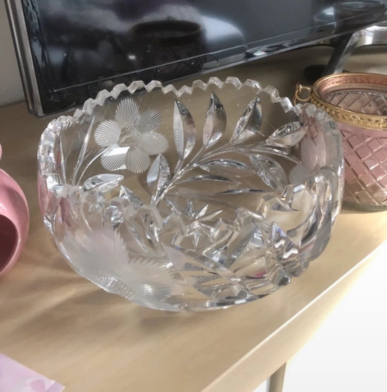 vintage glas schale schüssel blumen floral muster motiv