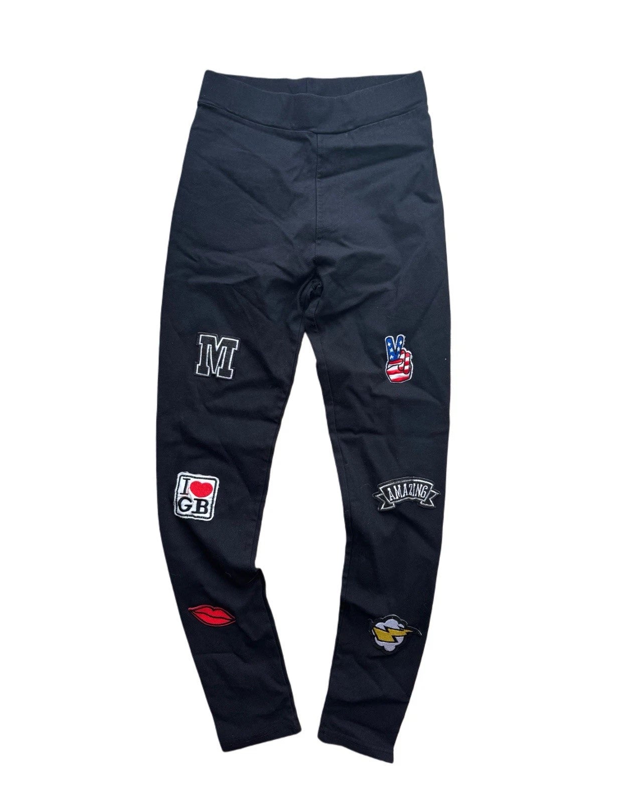 mid waist rise jeans look leggings sport jeggings patches stickereien basic 90s