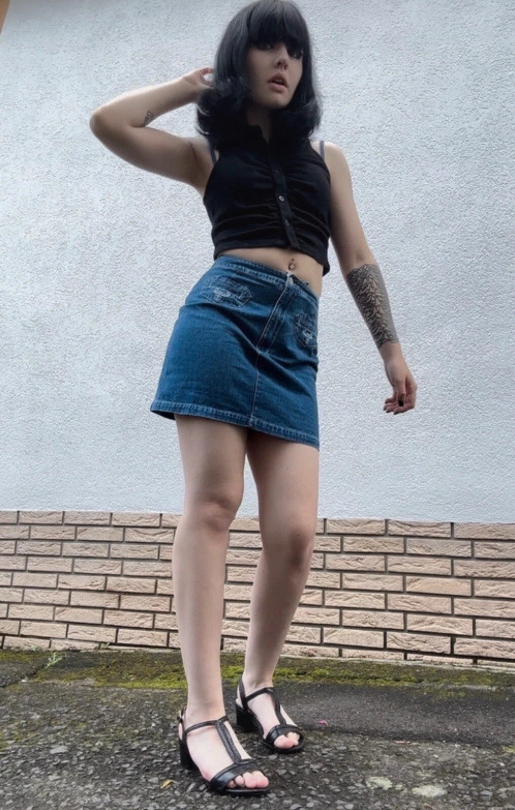 low waist rise mini jeans rock taschen stickereien knöpfe sommer leicht