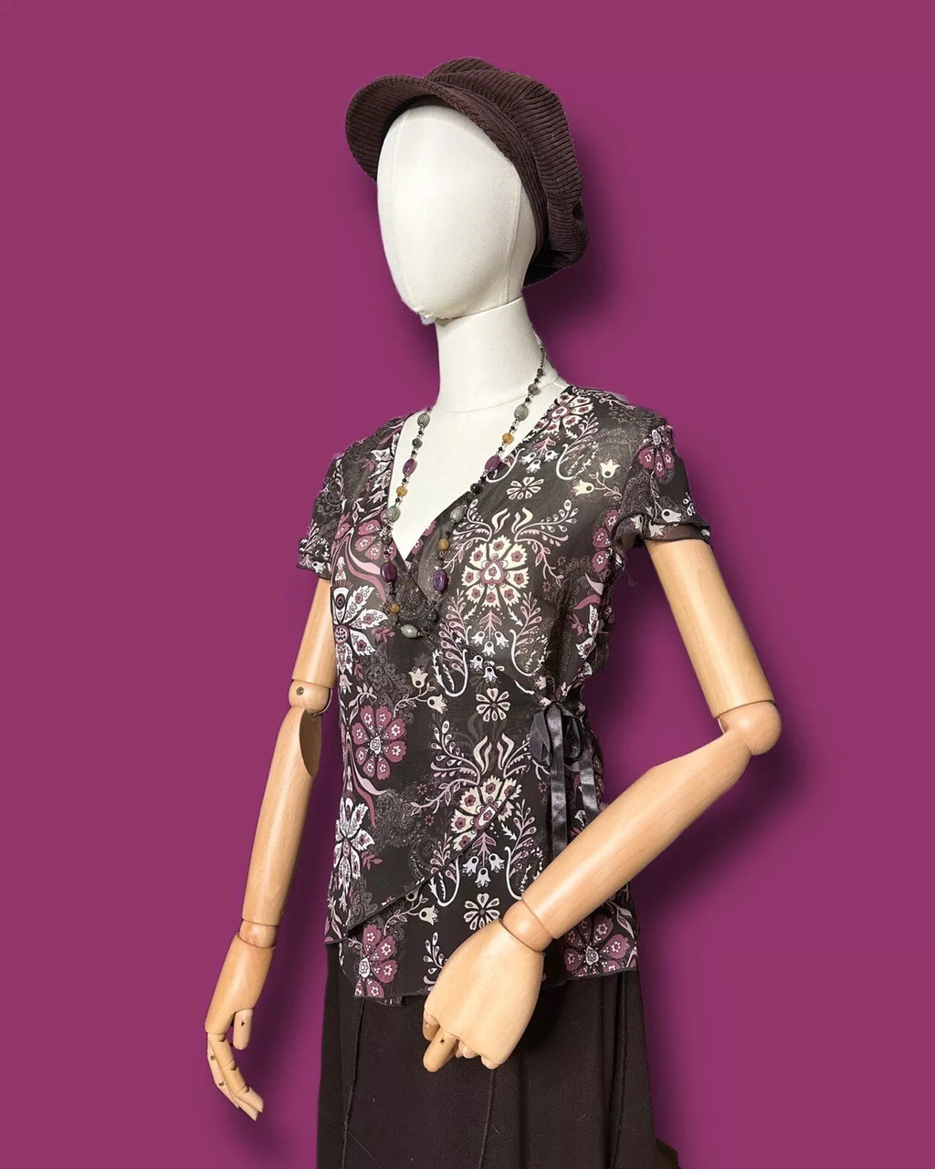 mesh wickeltop top wickel v-ausschnitt durchsichtig blumen floral muster y2k 90s