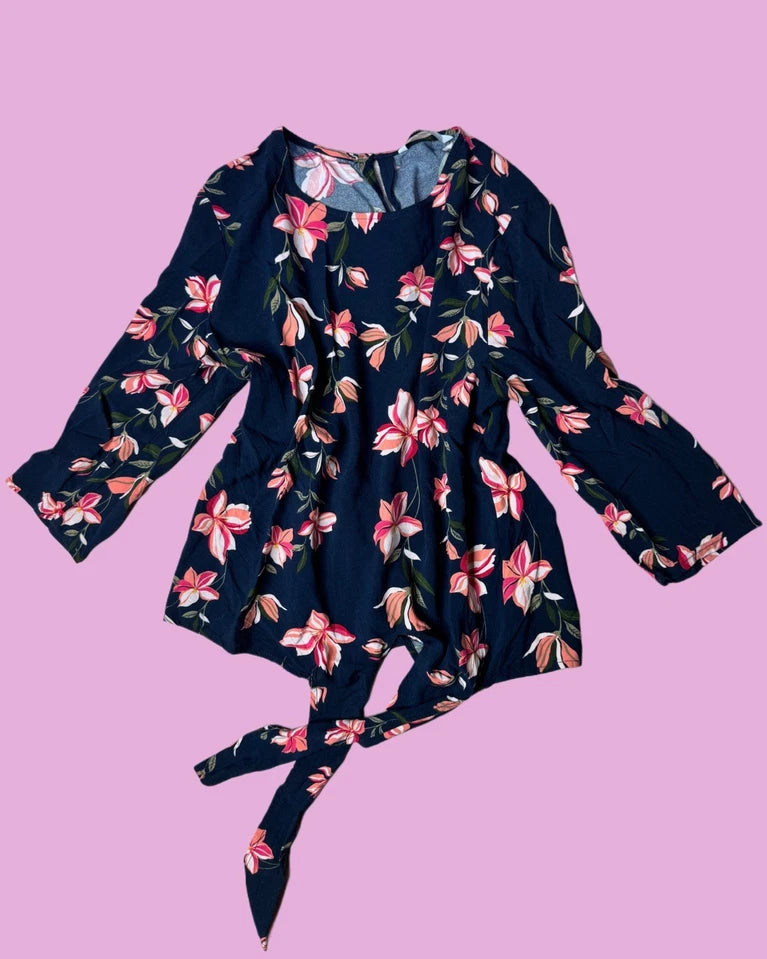 3/4 arm sommer top shirt schnürung blumen floral motiv muster print 00s 80s