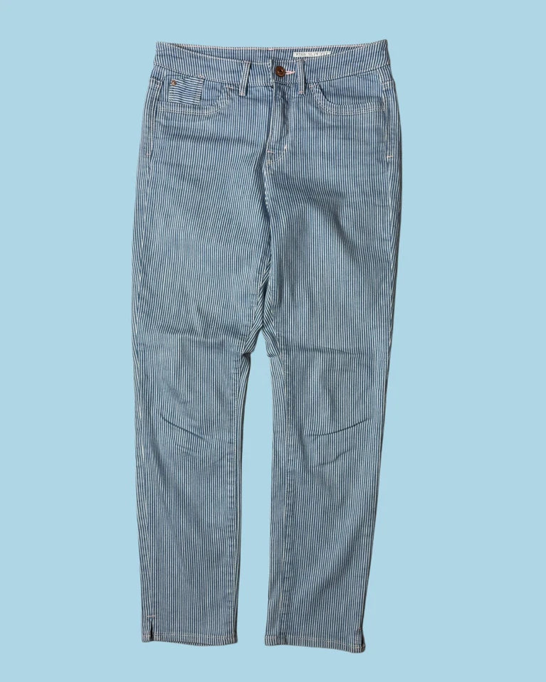 mid waist rise straight jeans w27 l32 pants hose slim fit streifen gestreift